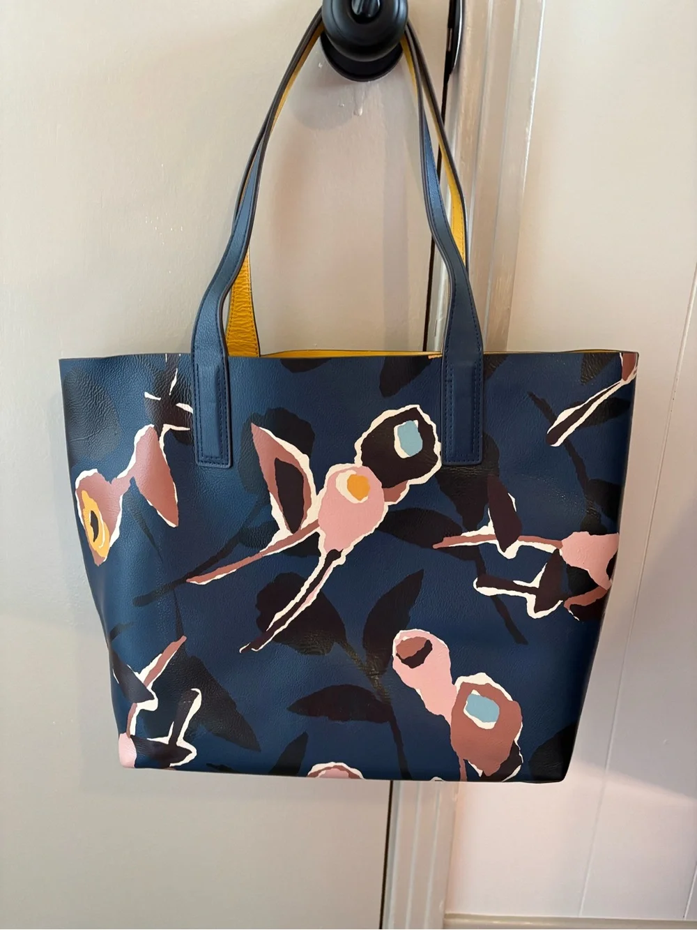 kate spade navy floral print tote with pink accents reversible!